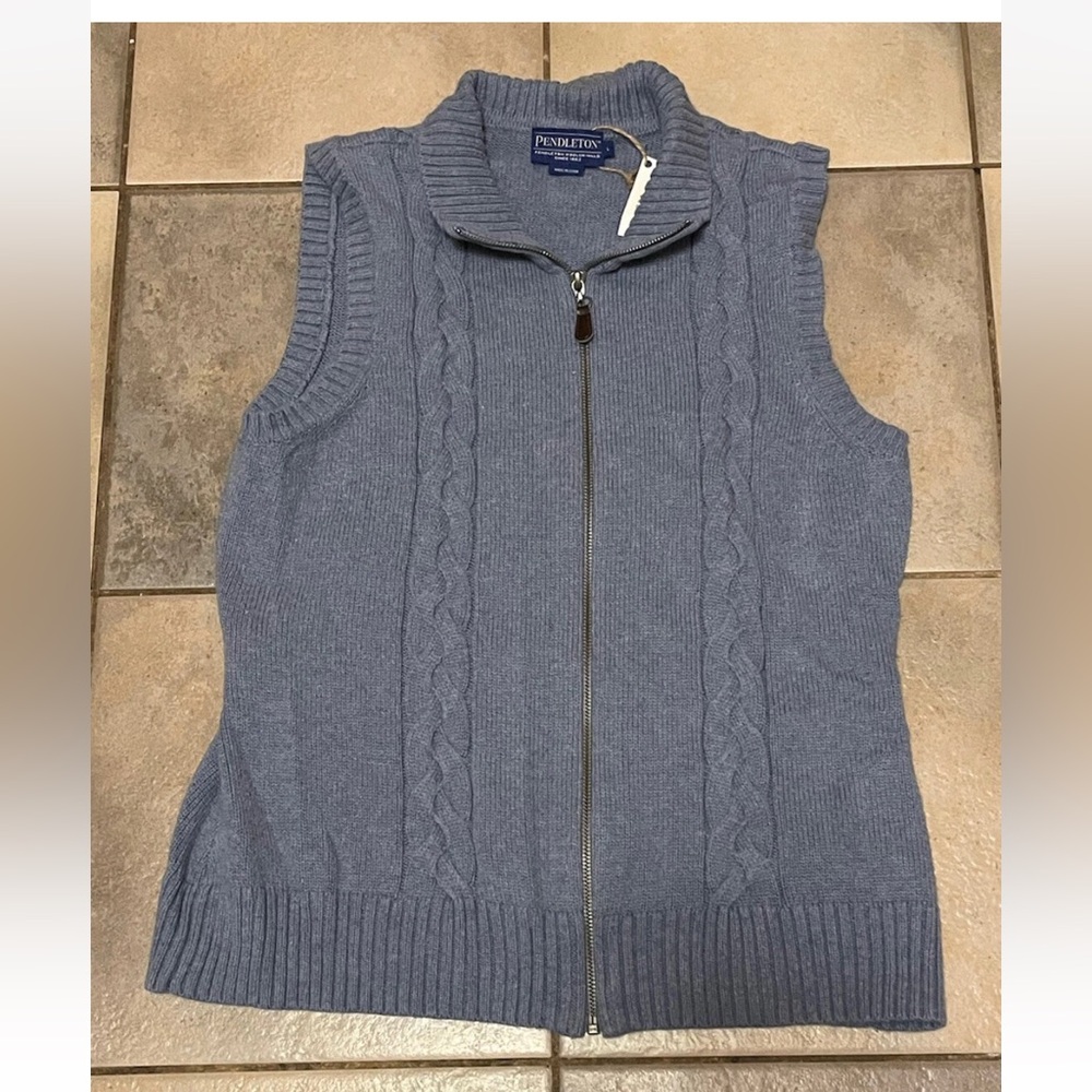 Pendleton Womens Blue Cotton Full Zip Sweater Vest Size L